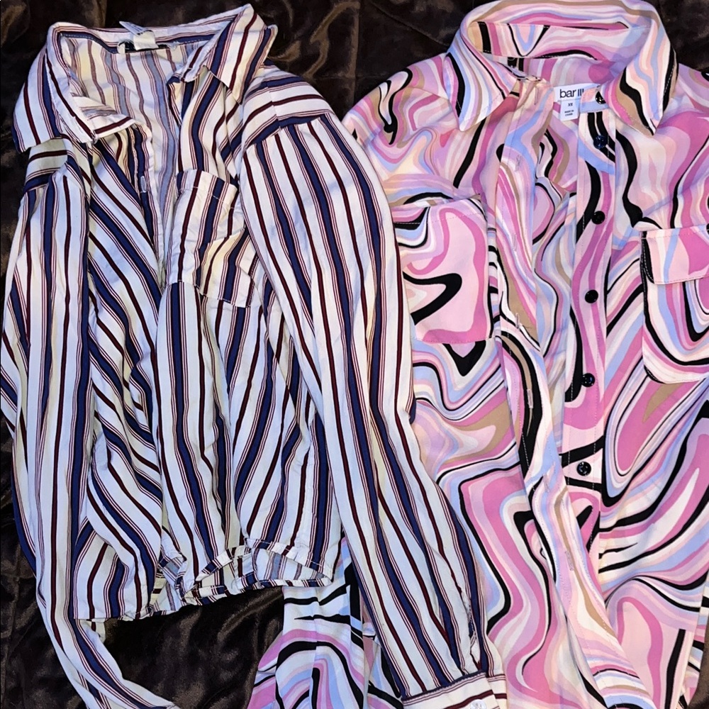 Forever 21 Striped and Swirl Button Down Shirts - Multicolor